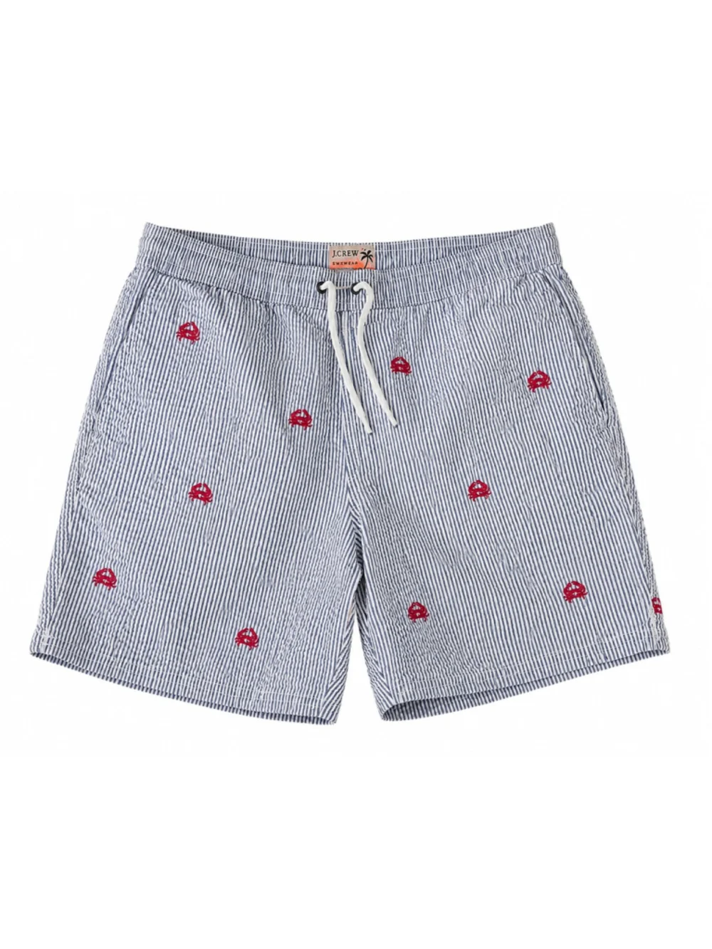 J.Crew Seersucker Crab Print Swim Trunks Men Large Blue White Lined Beach Short
